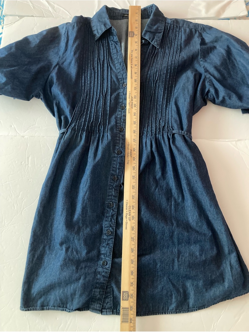 Caren Sport SZ XL blue denim dress Button-Front, tab Sleeves .100% COTTON